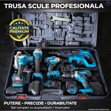 Scule si Chei Auto - ​​​​​​​Trusa scule electrice profesionala 48V 5 piese cu 4 acumulatori Lithium 6.0Ah