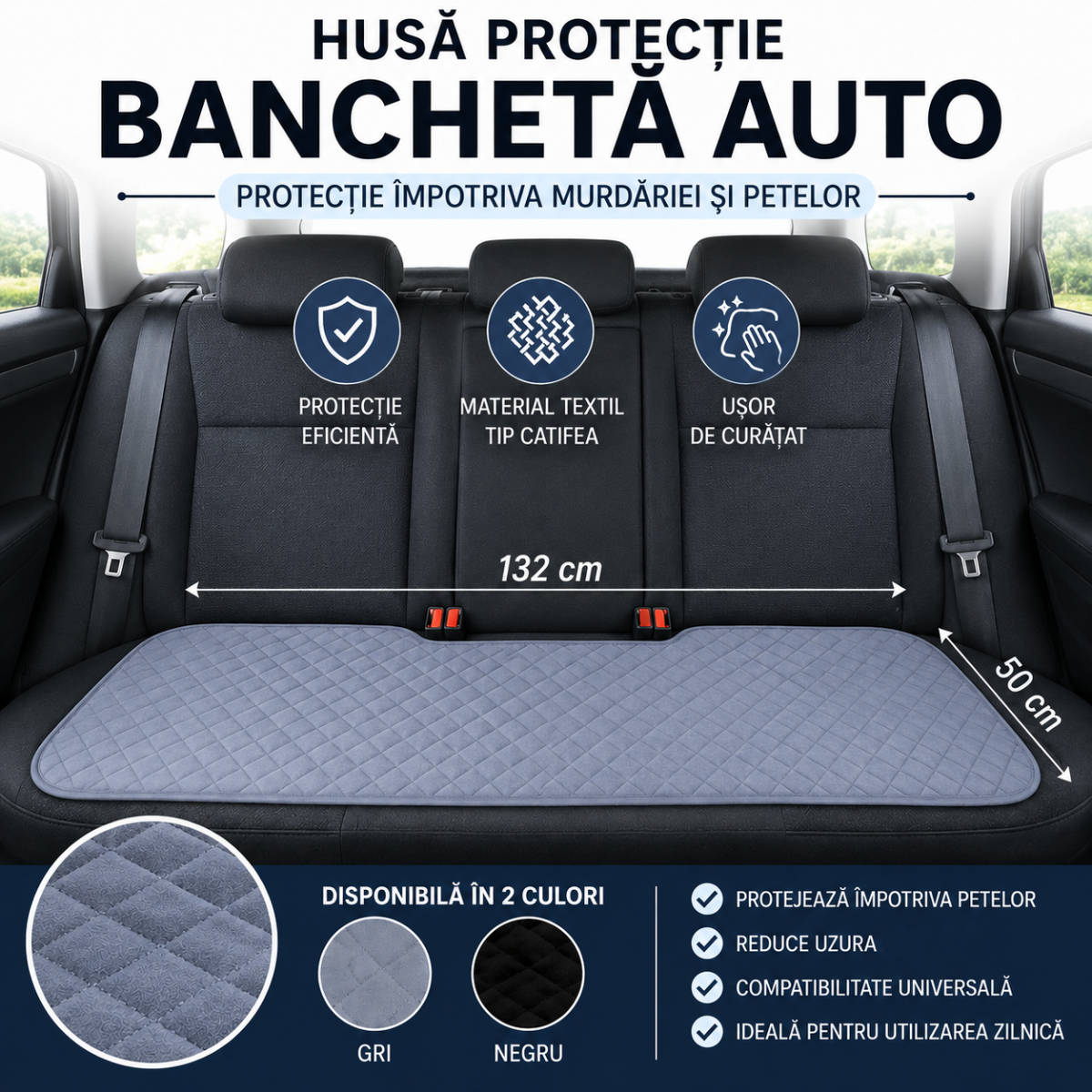 Husa protectie bancheta auto pentru animale, pete si murdarie 132x50 cm