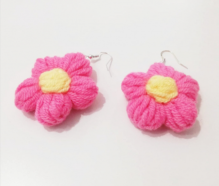 Bijuterii si accesorii copii - Cercei Crosetati Pink Flower