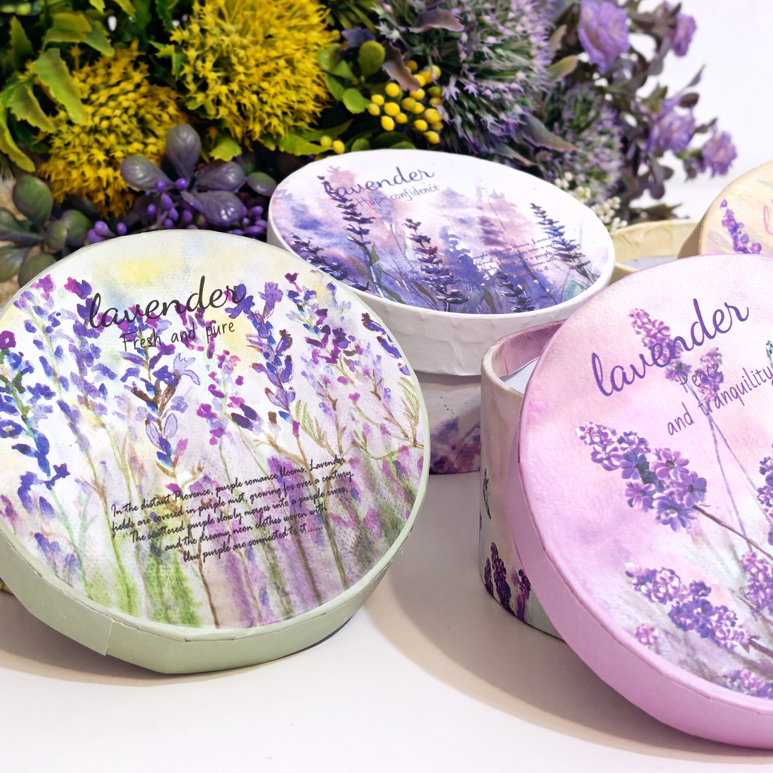 Cutie din carton rotunda model lavanda 10cm x 5cm [8]