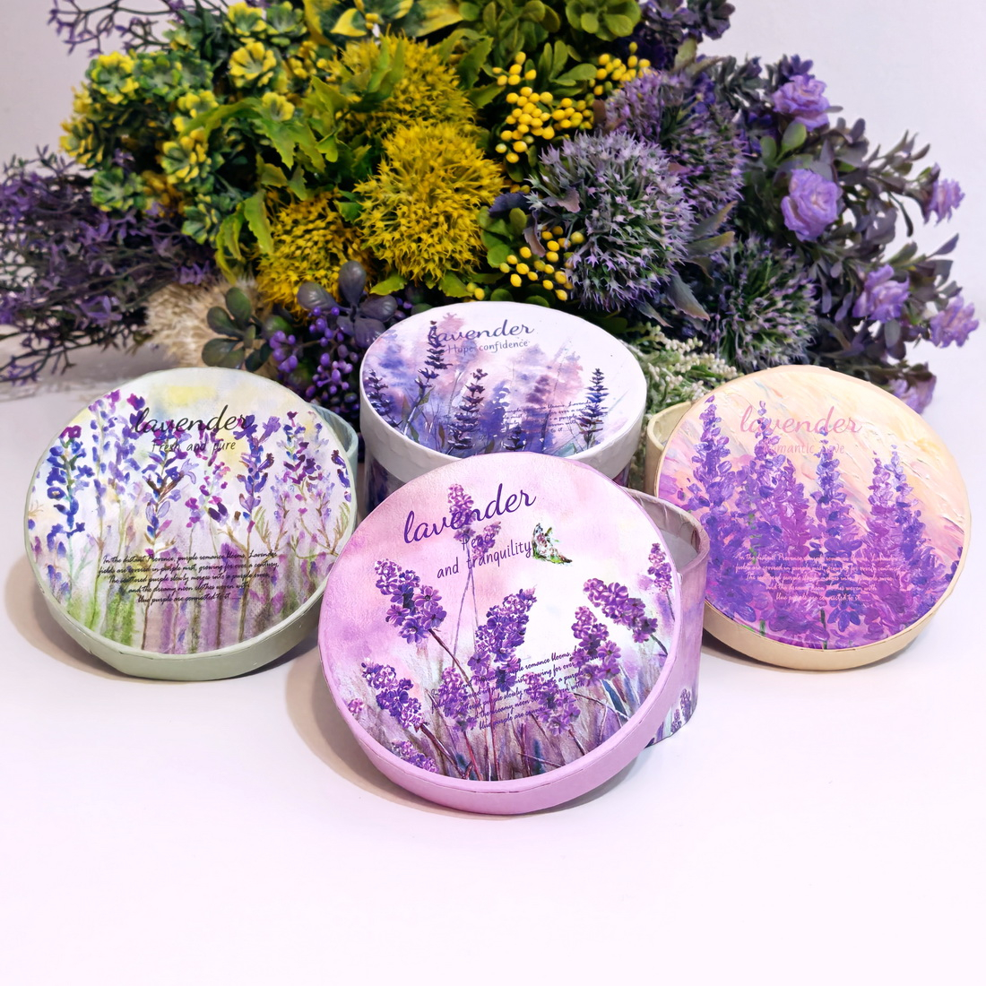 Cutie din carton rotunda model lavanda 10cm x 5cm [6]