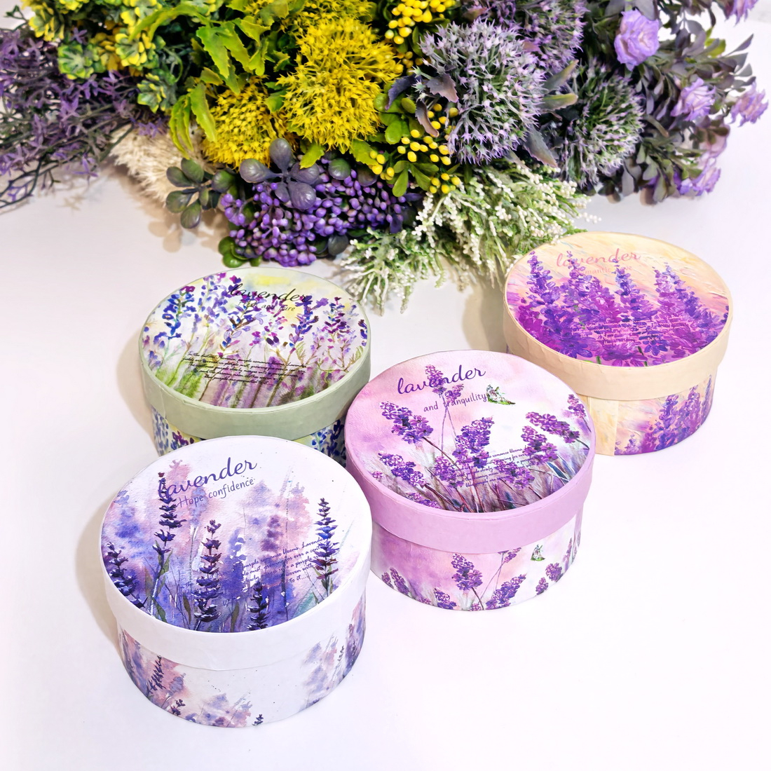 Cutie din carton rotunda model lavanda 10cm x 5cm [4]