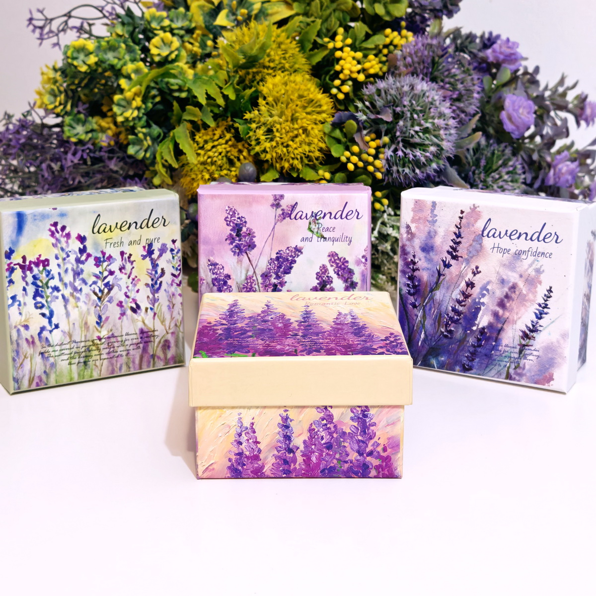 Cutie din carton dreptunghiulara model lavanda 9cm x 9cm x 5cm [8]