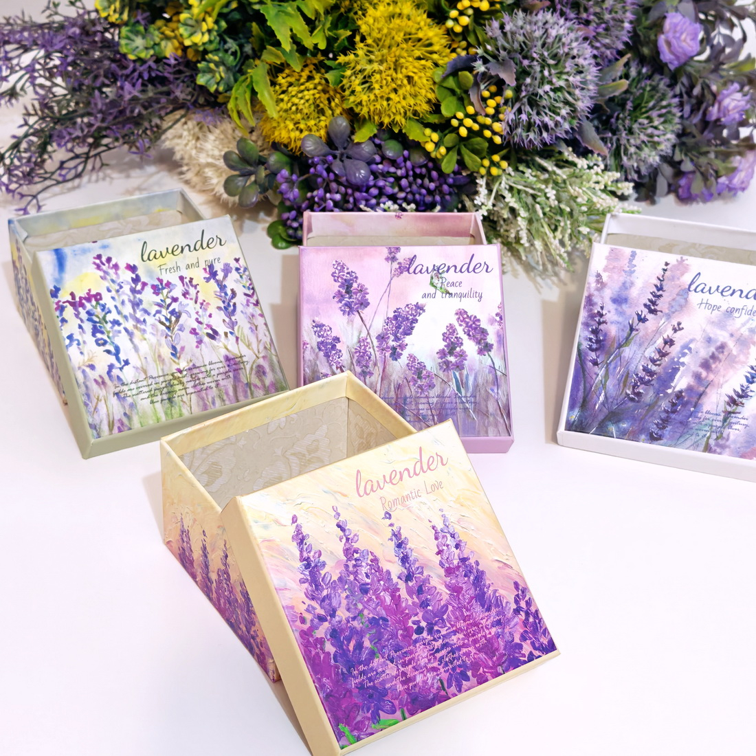 Cutie din carton dreptunghiulara model lavanda 9cm x 9cm x 5cm [2]