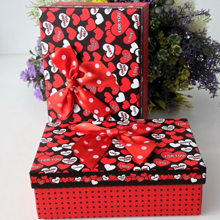 Cutie din carton rosu cu inimi rosii si albe 20,5cm x 13,5cm x 7,5cm [5]