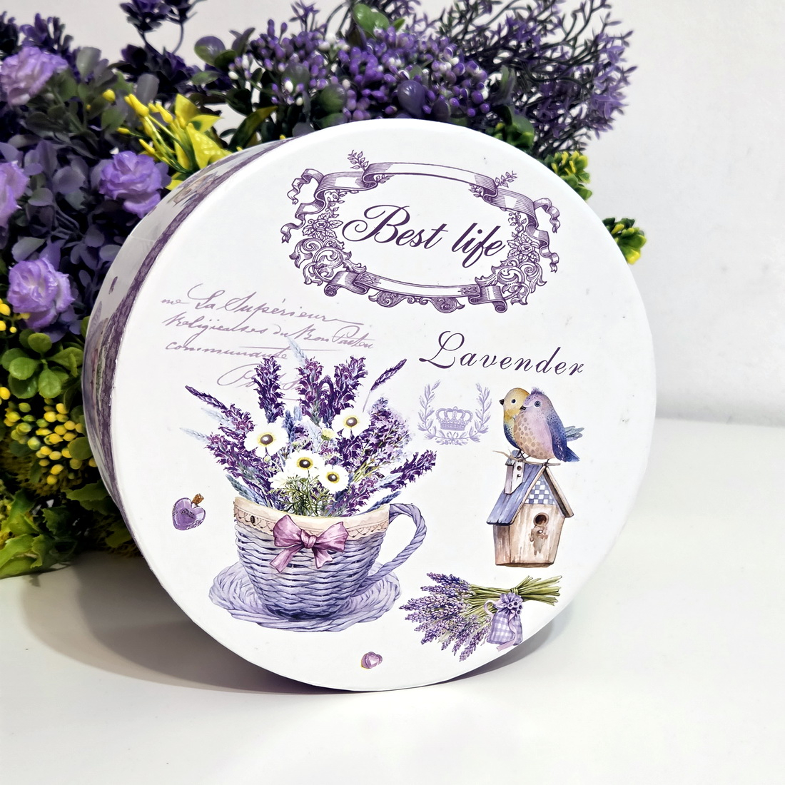Cutie din carton rotunda model lavanda 19.5cm x 10cm [5]