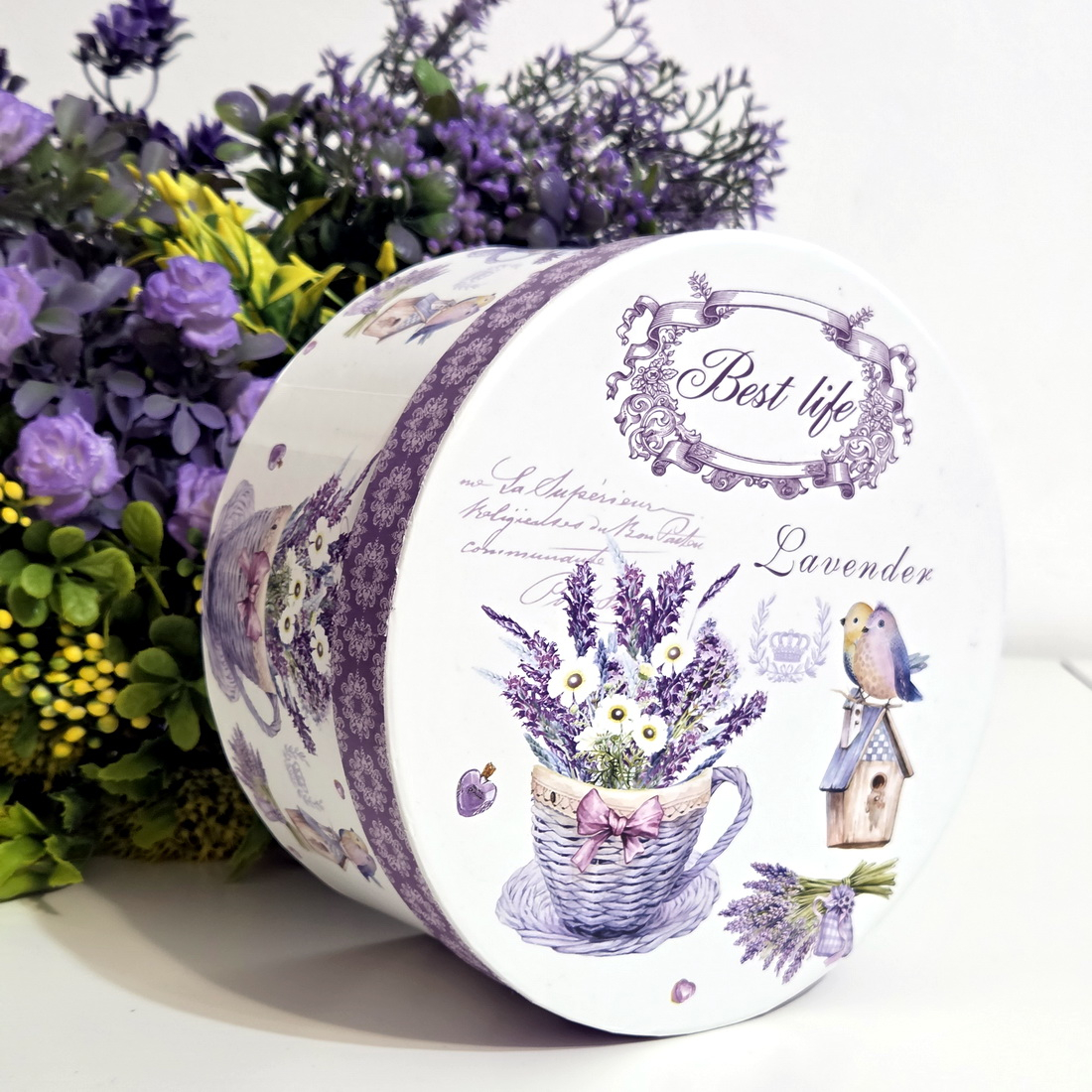 Cutie din carton rotunda model lavanda 17cm x 8.5cm [2]