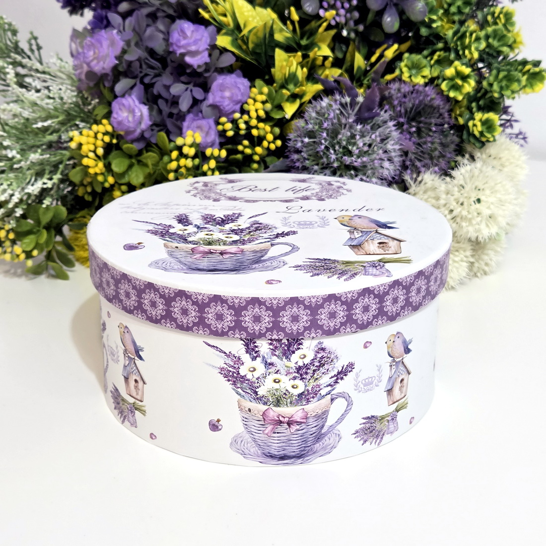 Cutie din carton rotunda model lavanda 21cm x 11.5cm [3]