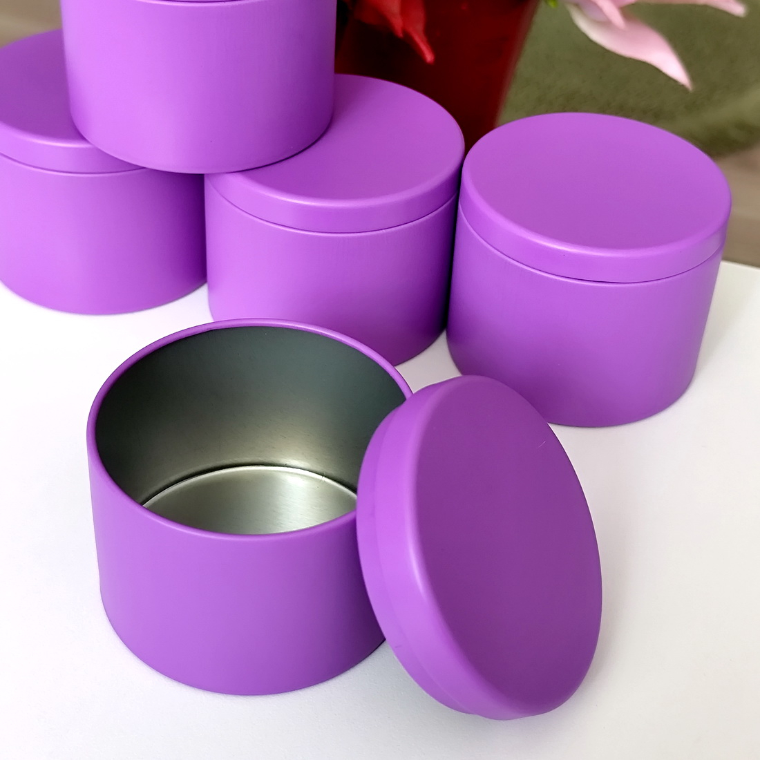 Cutii metalice mov reutilizabile cu capac pentru lumanari [5]
