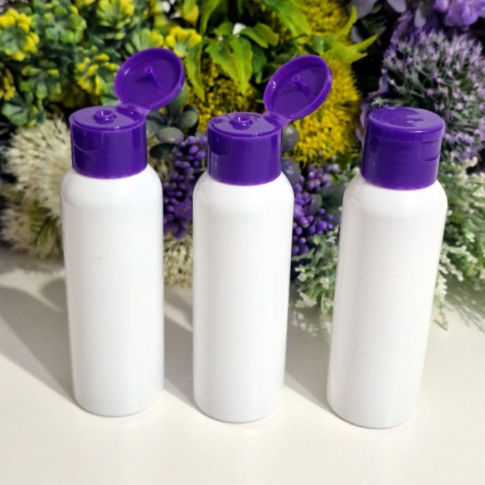 Flacoane albe rotunde 100 ml cu capac mov flip-top [4]