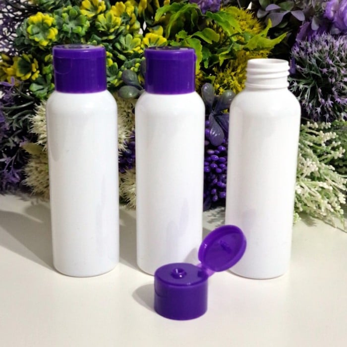 Flacoane albe rotunde 100 ml cu capac mov flip-top [5]