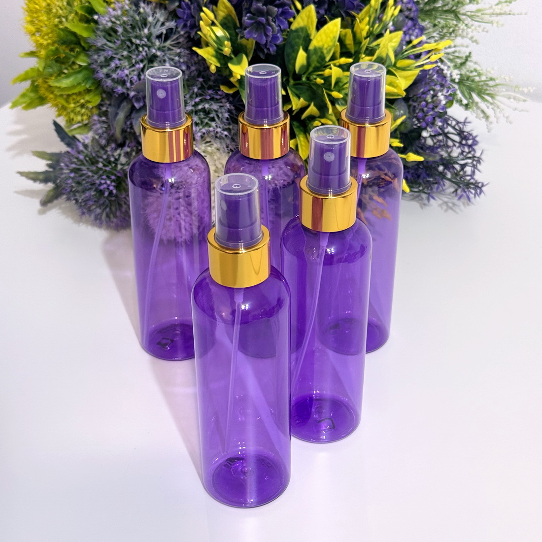 Set 100 flacoane mov 200 ml cu pulverizator tip spray cu inel auriu [5]