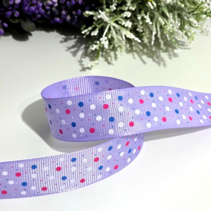 Panglica ripsata mov cu buline rosii albe si albastre 3cm [4]