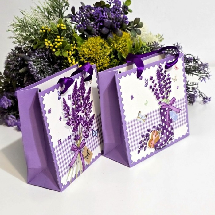 Pungi din carton model lavanda cu manere mov 15cm x 14,5cm [11]