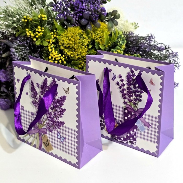 Pungi din carton model lavanda cu manere mov 15cm x 14,5cm [12]