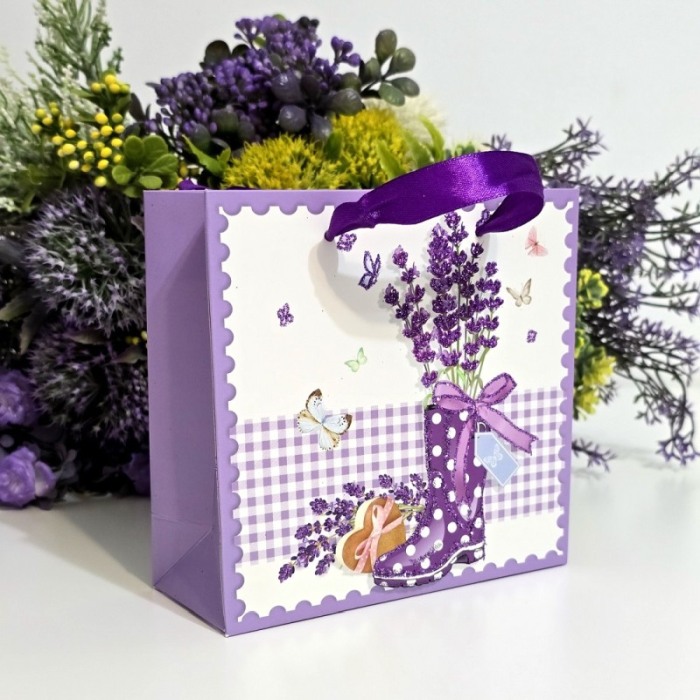Pungi din carton model lavanda cu manere mov 15cm x 14,5cm [2]