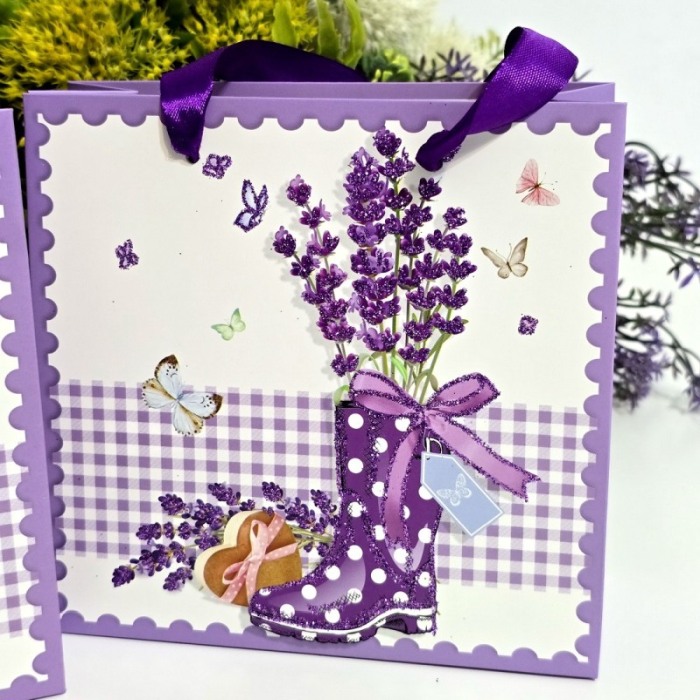 Pungi din carton model lavanda cu manere mov 15cm x 14,5cm [5]