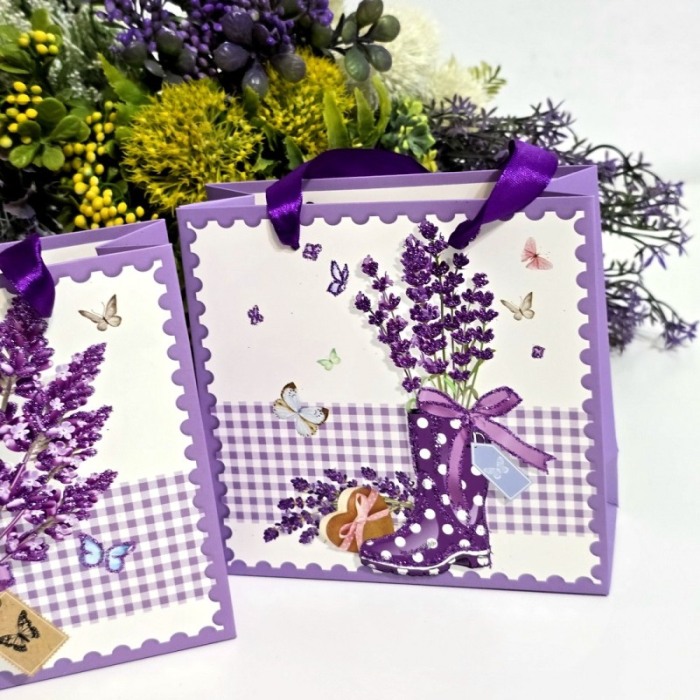 Pungi din carton model lavanda cu manere mov 15cm x 14,5cm [9]