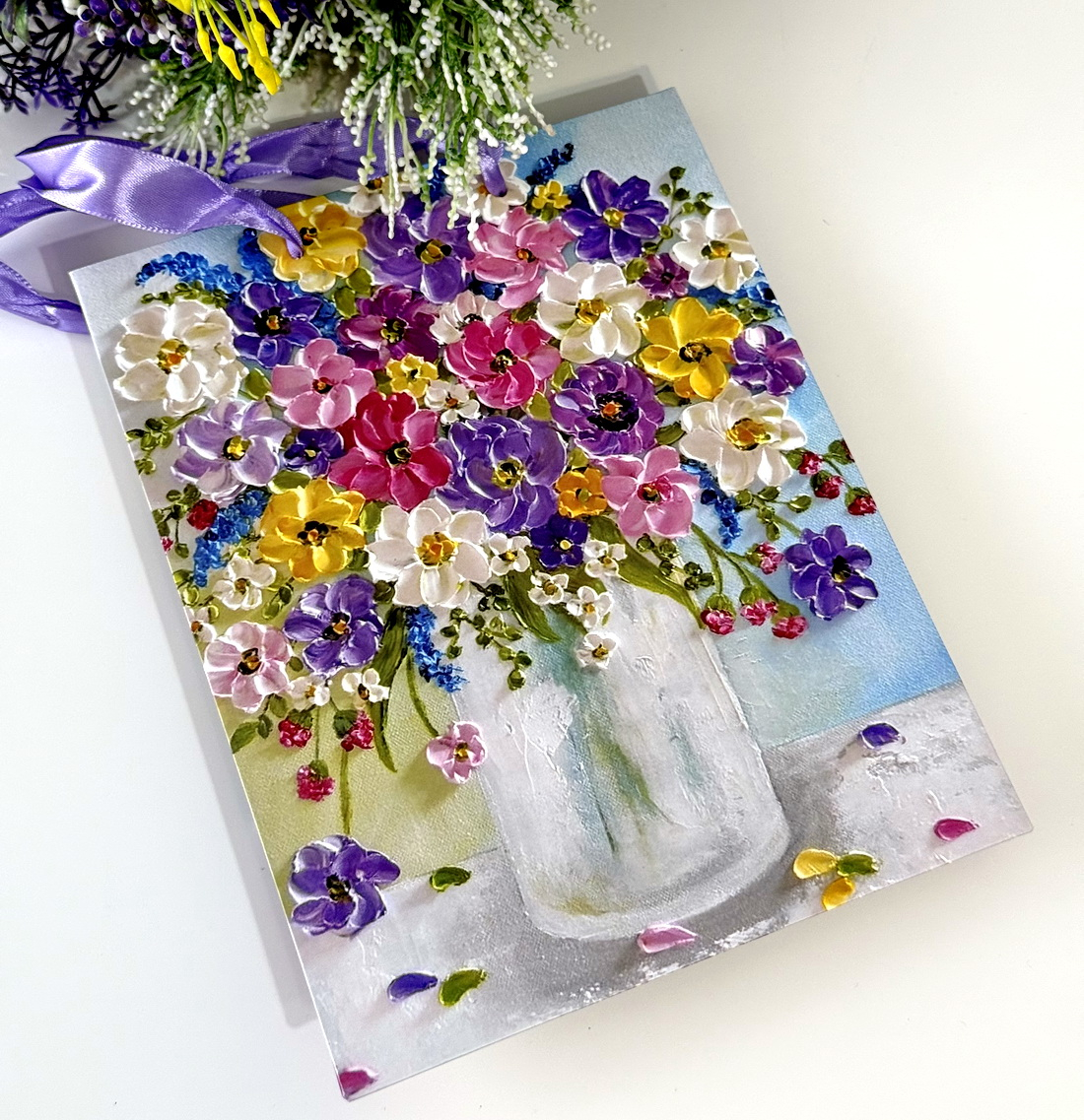 Pungi din carton mov imprimeu flori primavara 23cm x 18cm x 8cm [4]