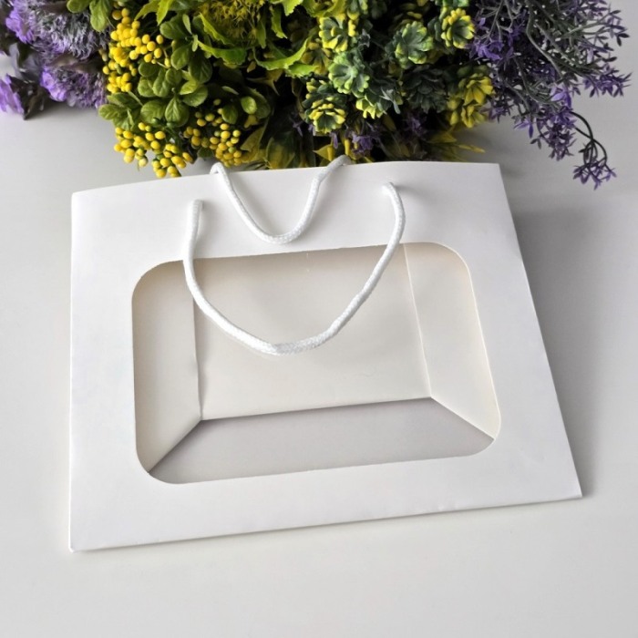 Pungi din hartie cartonata alba cu fereastra 23cm x 19cm x 12cm [6]