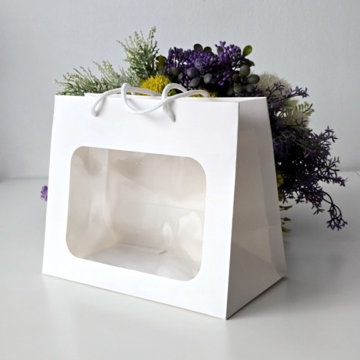 Pungi din hartie cartonata alba cu fereastra 23cm x 19cm x 12cm [3]