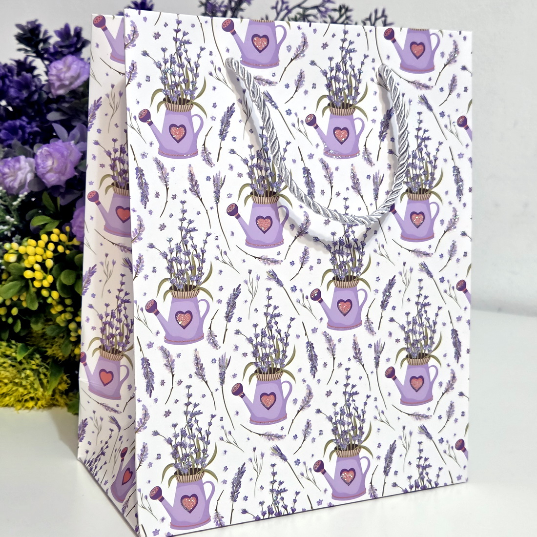 Pungi din hartie cartonata model lavanda 3 23cm x 18cm x 10cm [3]