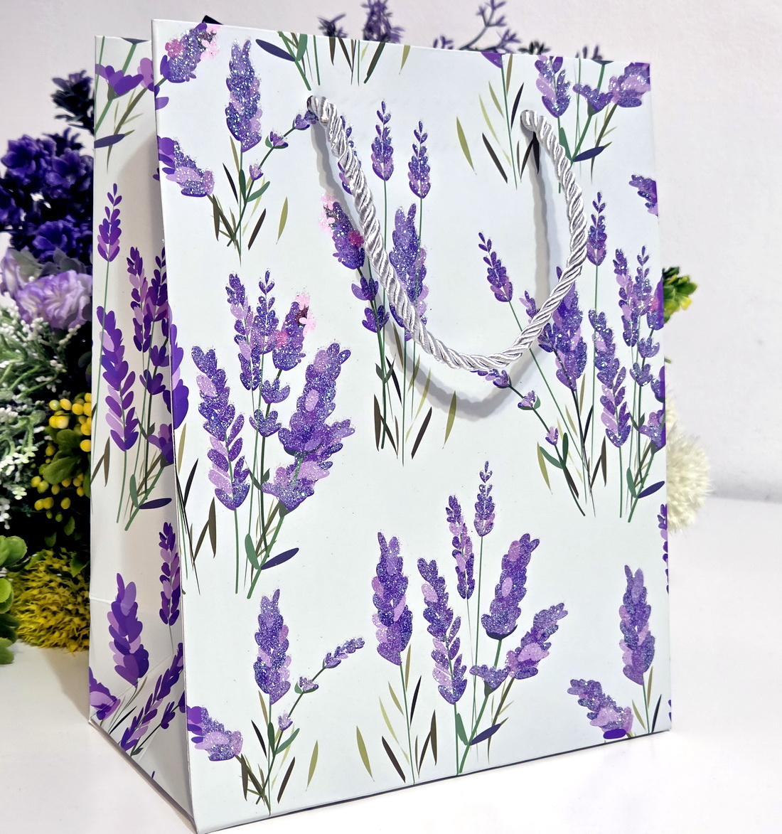 Pungi din hartie cartonata model lavanda 3 23cm x 18cm x 10cm [2]