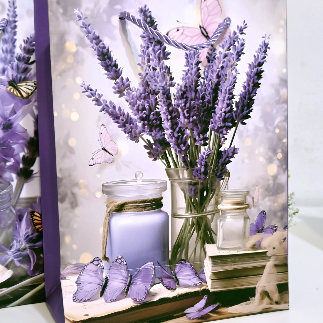 Pungi din hartie cartonata model lavanda 2 24cm x 18cm x 10cm [2]