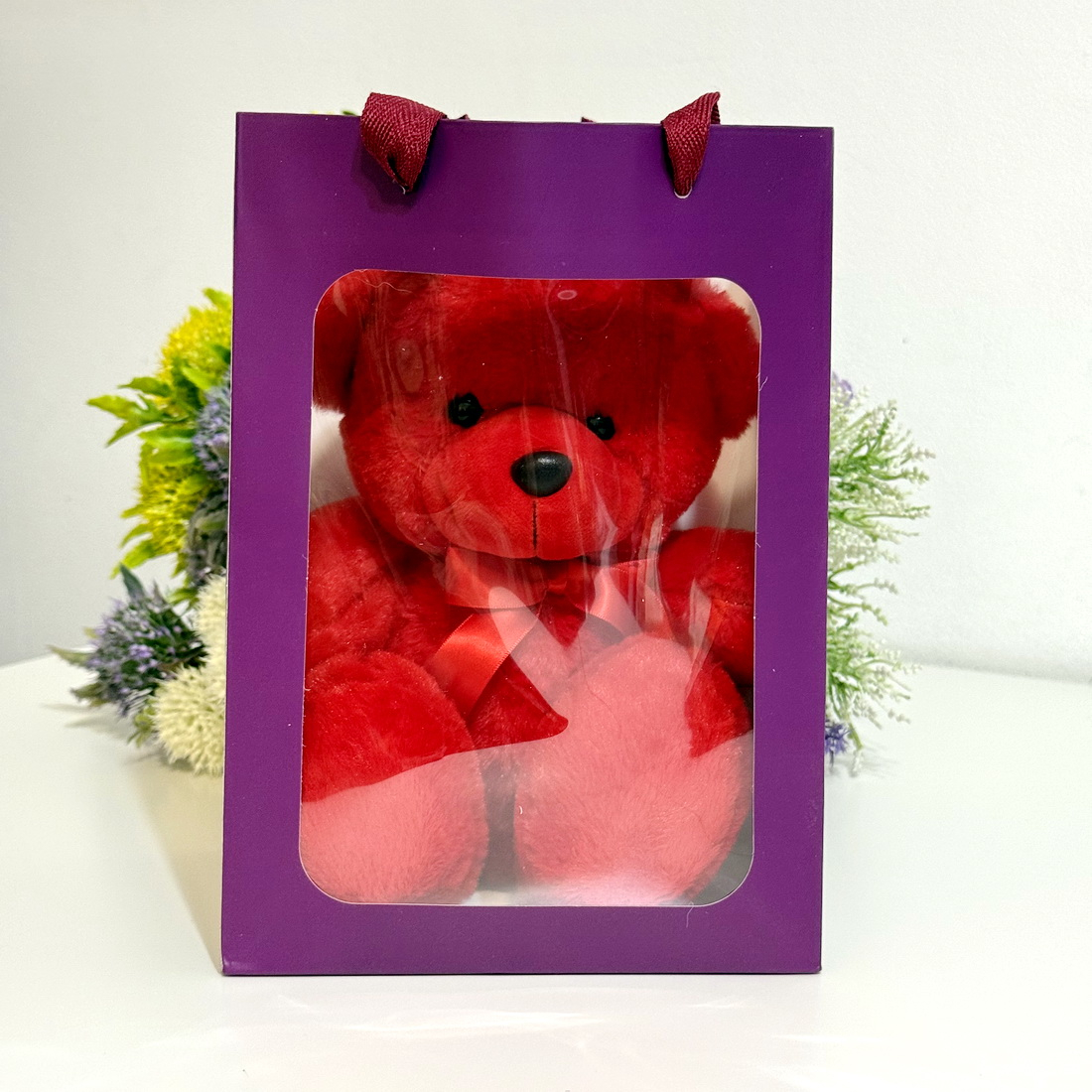 Pungi din hartie cartonata mov cu fereastra 25cm x 18cm x 13cm [6]