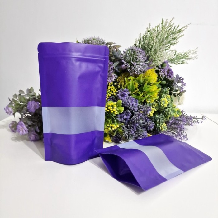 Pungi resigilabile mate stand-up mov inchis cu fereastra si fermoar 12cmx20cm [2]