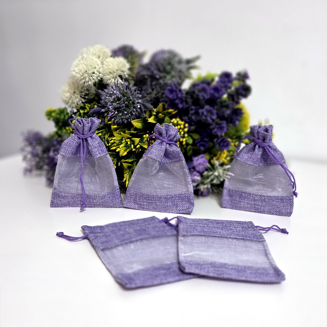 Saculeti din panza mov cu fereastra organza 14 cm x 10 cm [5]