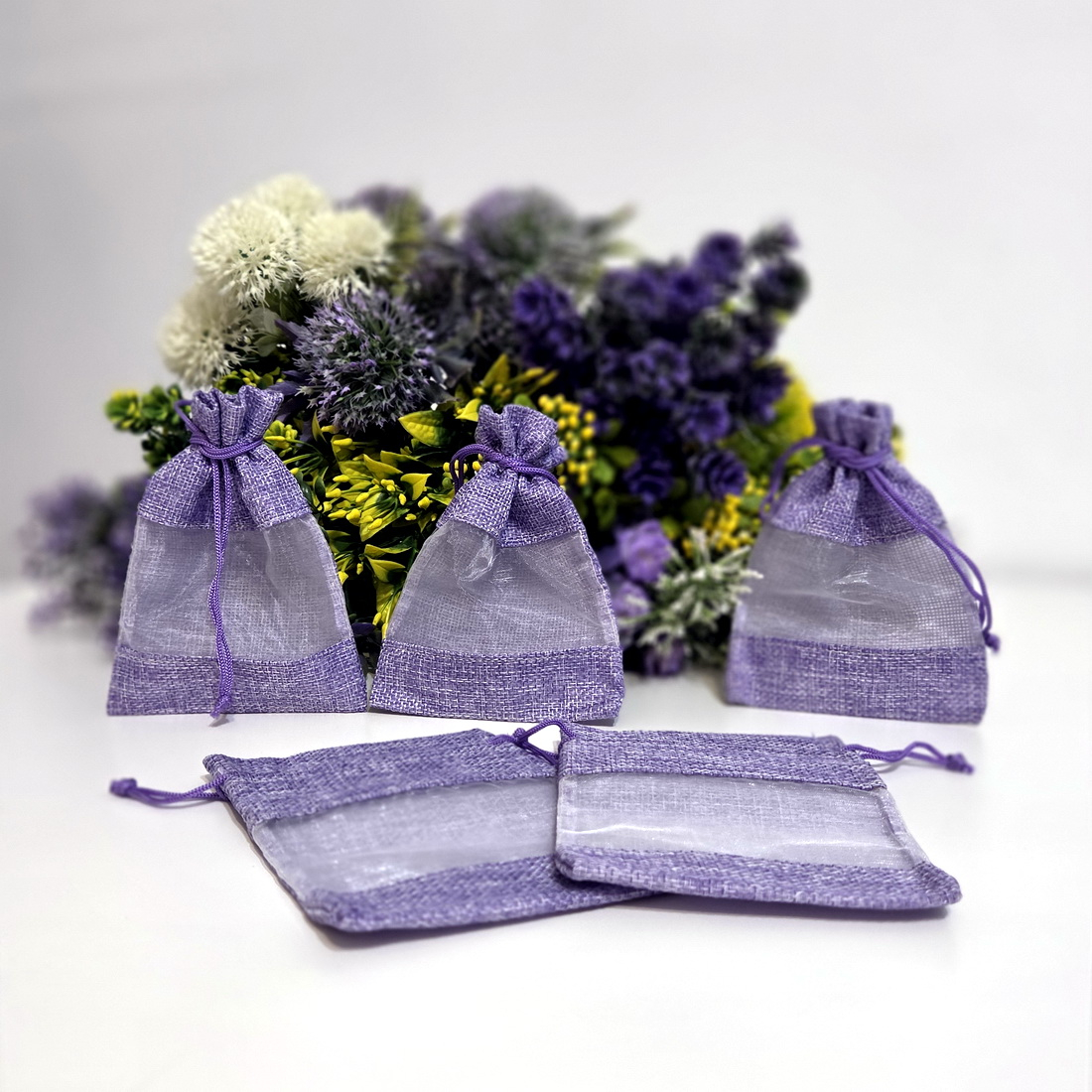 Saculeti din panza mov cu fereastra organza 14 cm x 10 cm [3]
