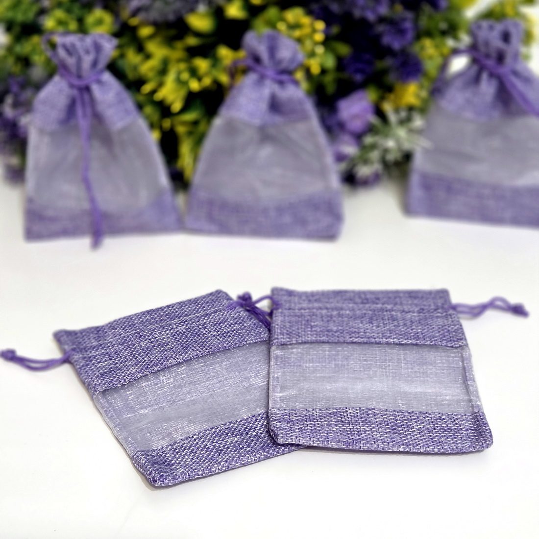 Saculeti din panza mov cu fereastra organza 14 cm x 10 cm [4]