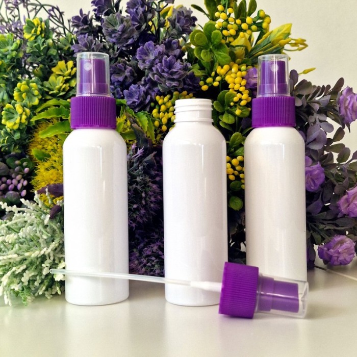 Set 100 flacoane albe 100 ml cu pulverizator mov tip spray [4]