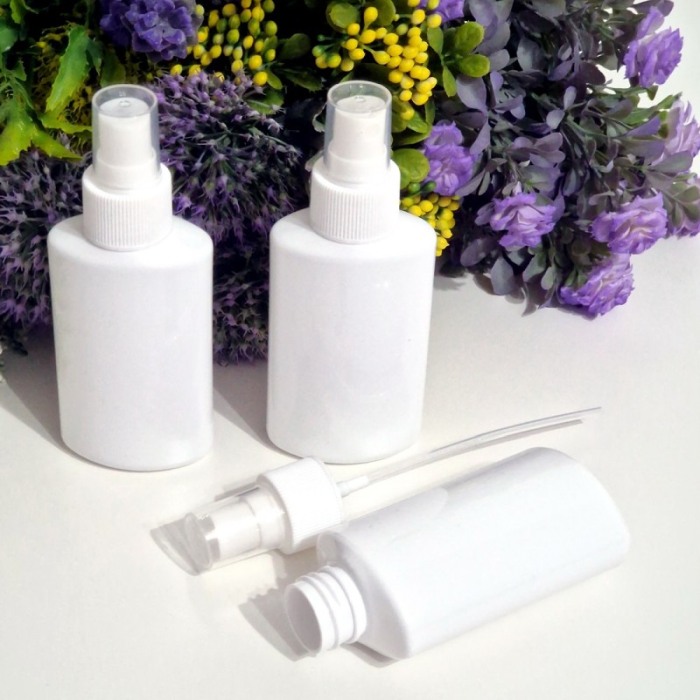 Set 100 flacoane albe plate 100 ml cu pulverizator alb tip spray [5]