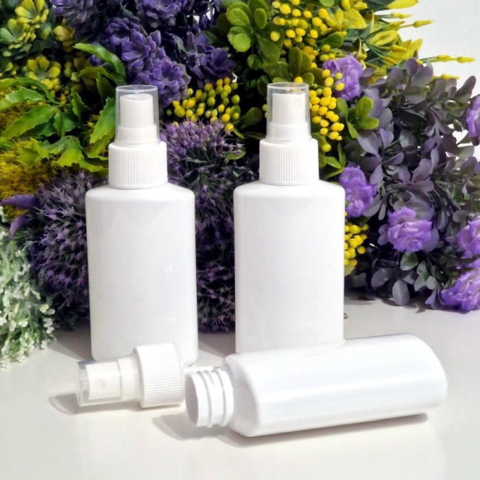 Set 100 flacoane albe plate 100 ml cu pulverizator alb tip spray [6]