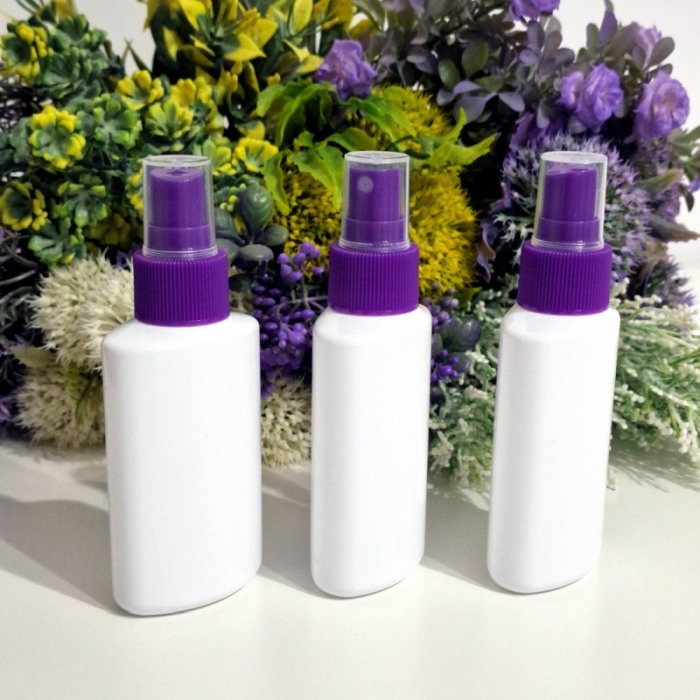 Set 100 flacoane albe plate 100 ml cu pulverizator mov tip spray [7]
