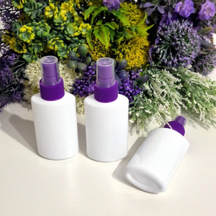 Set 100 flacoane albe plate 100 ml cu pulverizator mov tip spray [6]