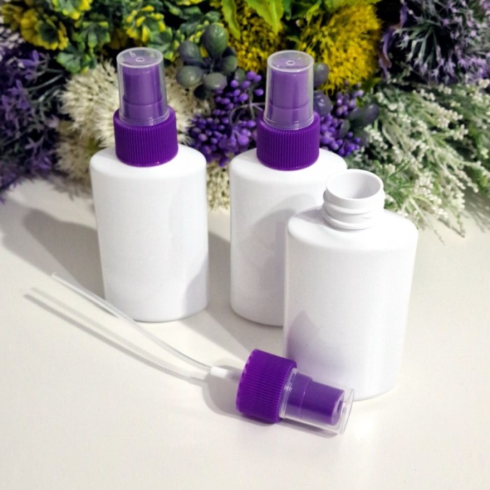 Set 100 flacoane albe plate 100 ml cu pulverizator mov tip spray [2]