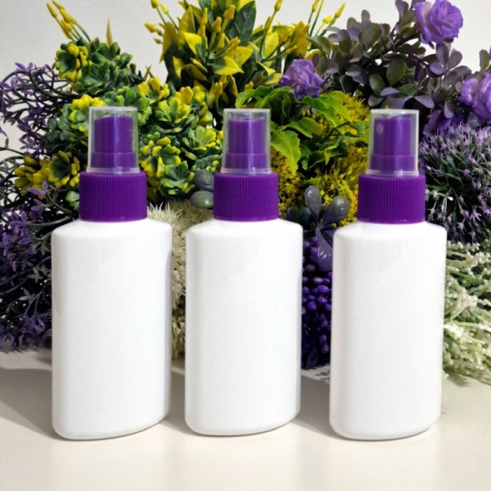 Set 100 flacoane albe plate 100 ml cu pulverizator mov tip spray [4]