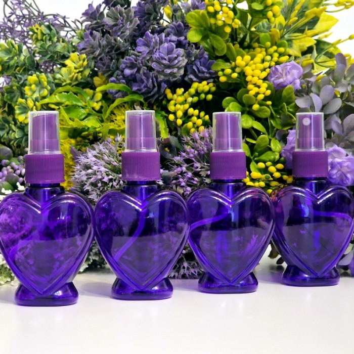 Set 100 flacoane mov 60 ml forma inima cu pulverizator mov tip spray [3]