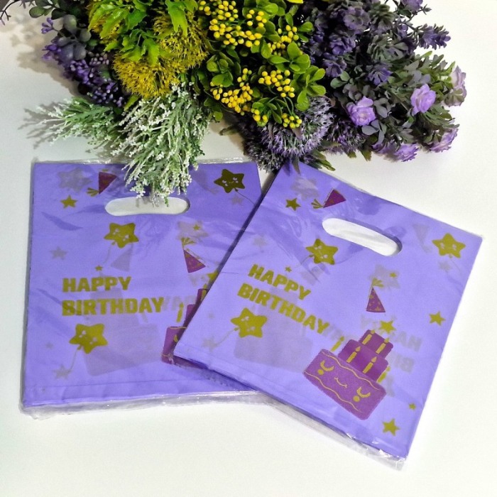 Set 100 pungi din plastic mov - Happy Birthday 25cm x 20cm [3]