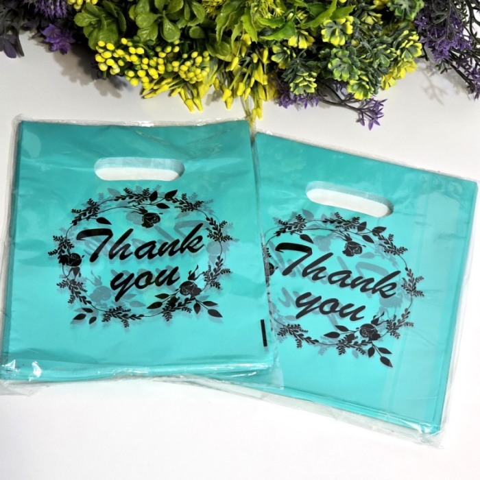 Set 100 pungi din plastic verde Thank You 20cm x 15cm [2]