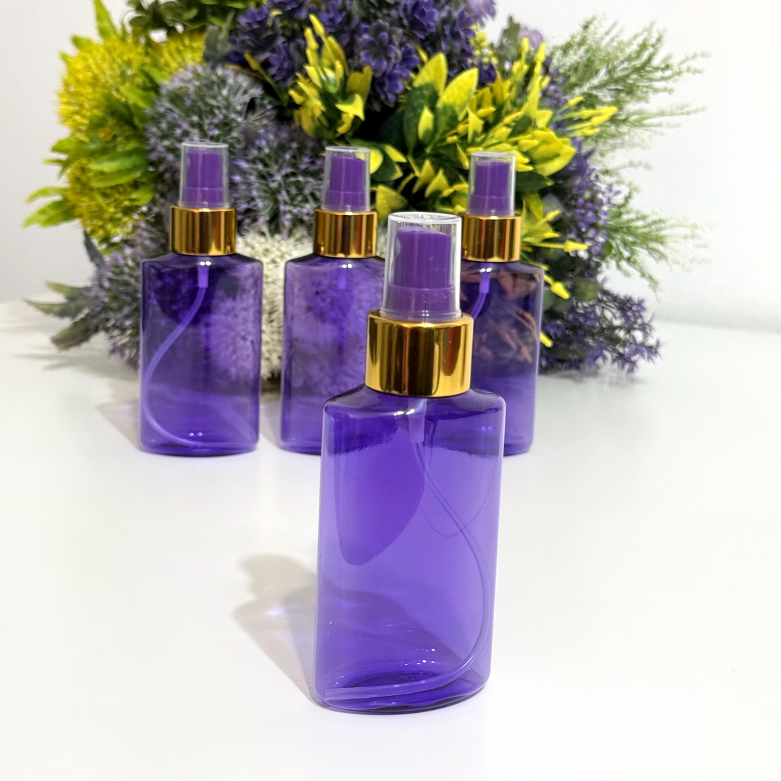 Set 50 flacoane mov plate 100 ml cu pulverizator mov tip spray cu inel auriu [3]