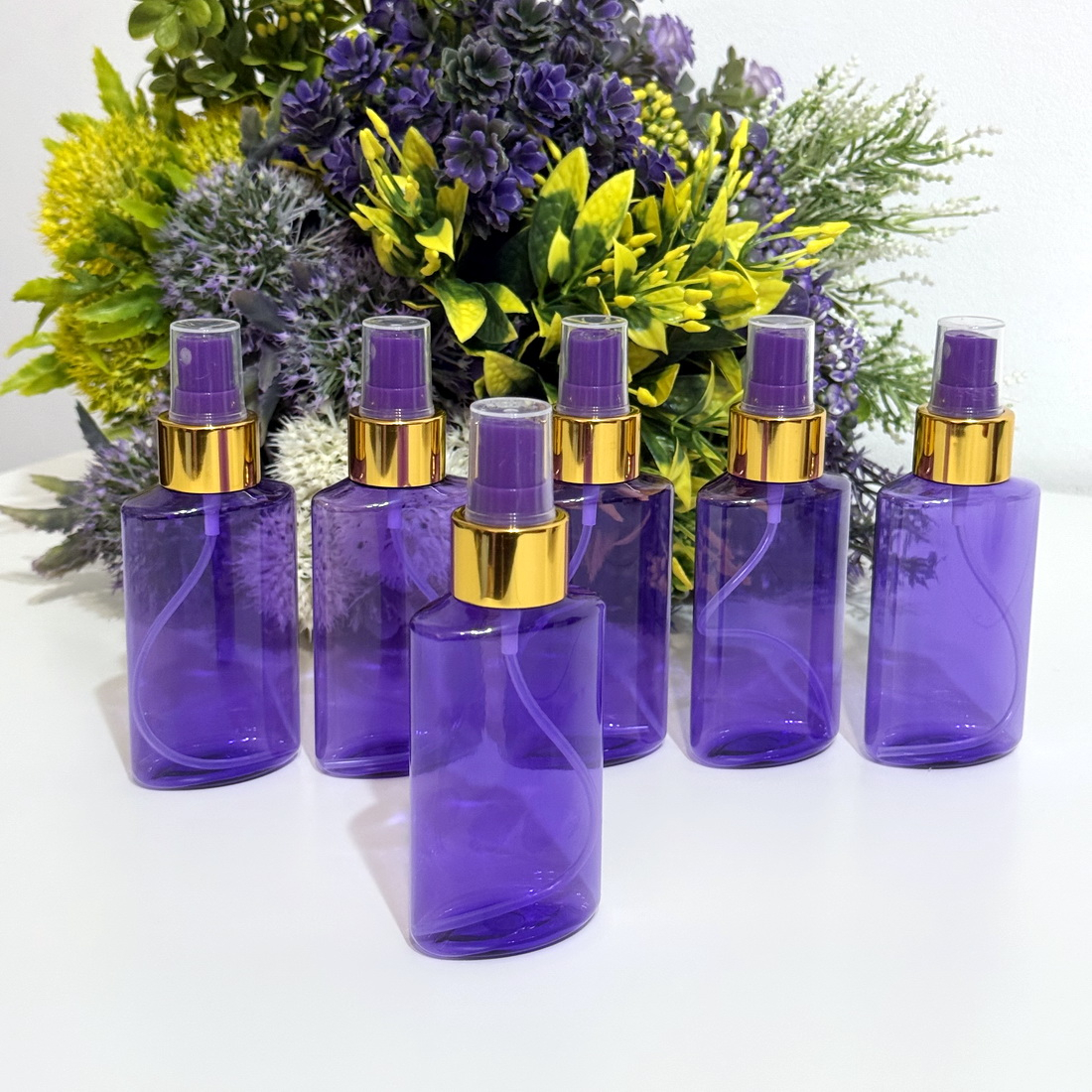 Set 50 flacoane mov plate 100 ml cu pulverizator mov tip spray cu inel auriu [4]
