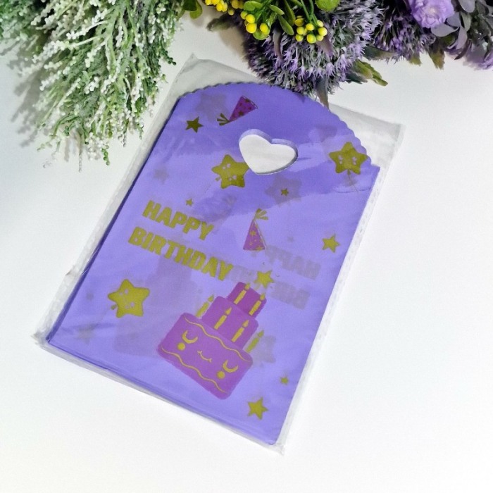 Set 50 pungi din plastic mov - Happy Birthday 18cm x 13cm [2]