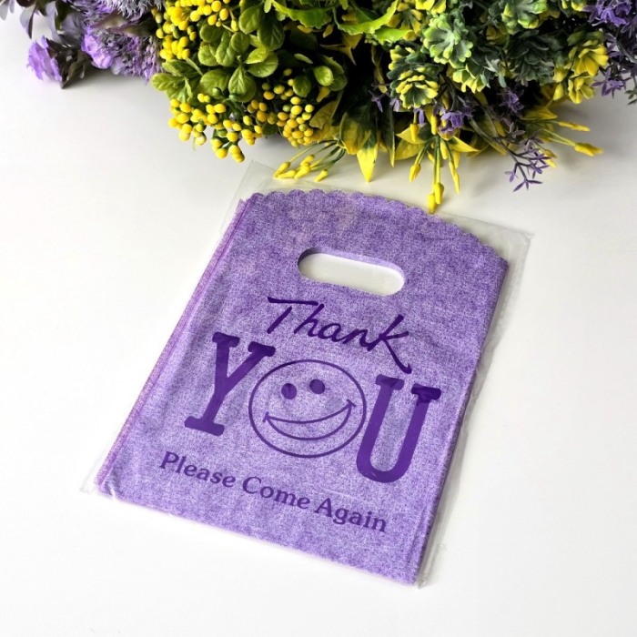 Set 50 pungi din plastic mov Thank-You 15cm x 9cm [1]