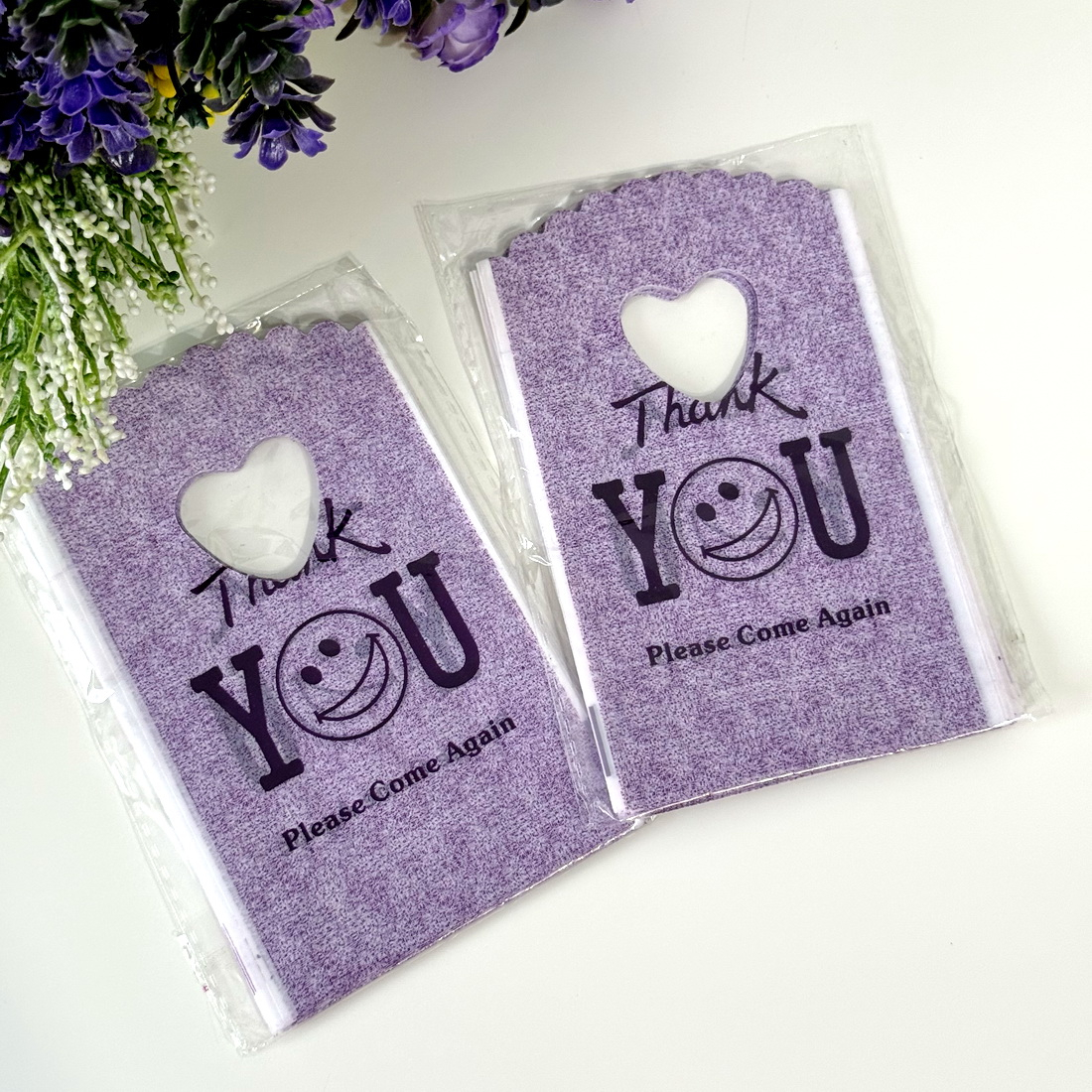 Set 50 pungi din plastic mov Thank-You 15cm x 9cm [2]