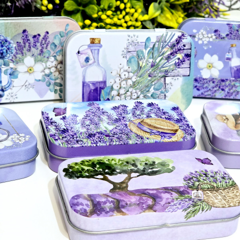 Cutii pentru cadouri - Cutie cadou dreptunghiulara din metal model lavanda 2