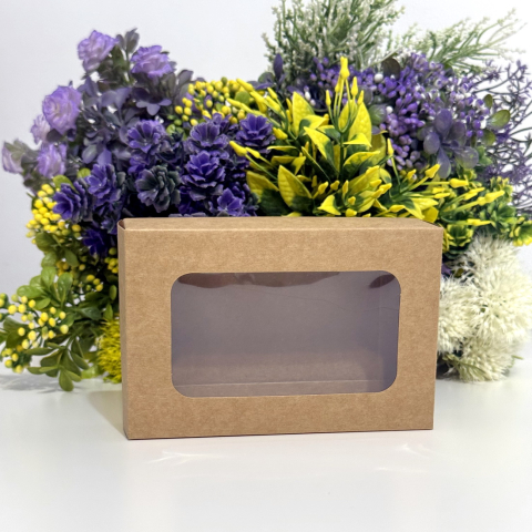 Cutii din carton pentru cadouri - Cutie din carton kraft cu fereastra 15cm x 10cm x 4cm